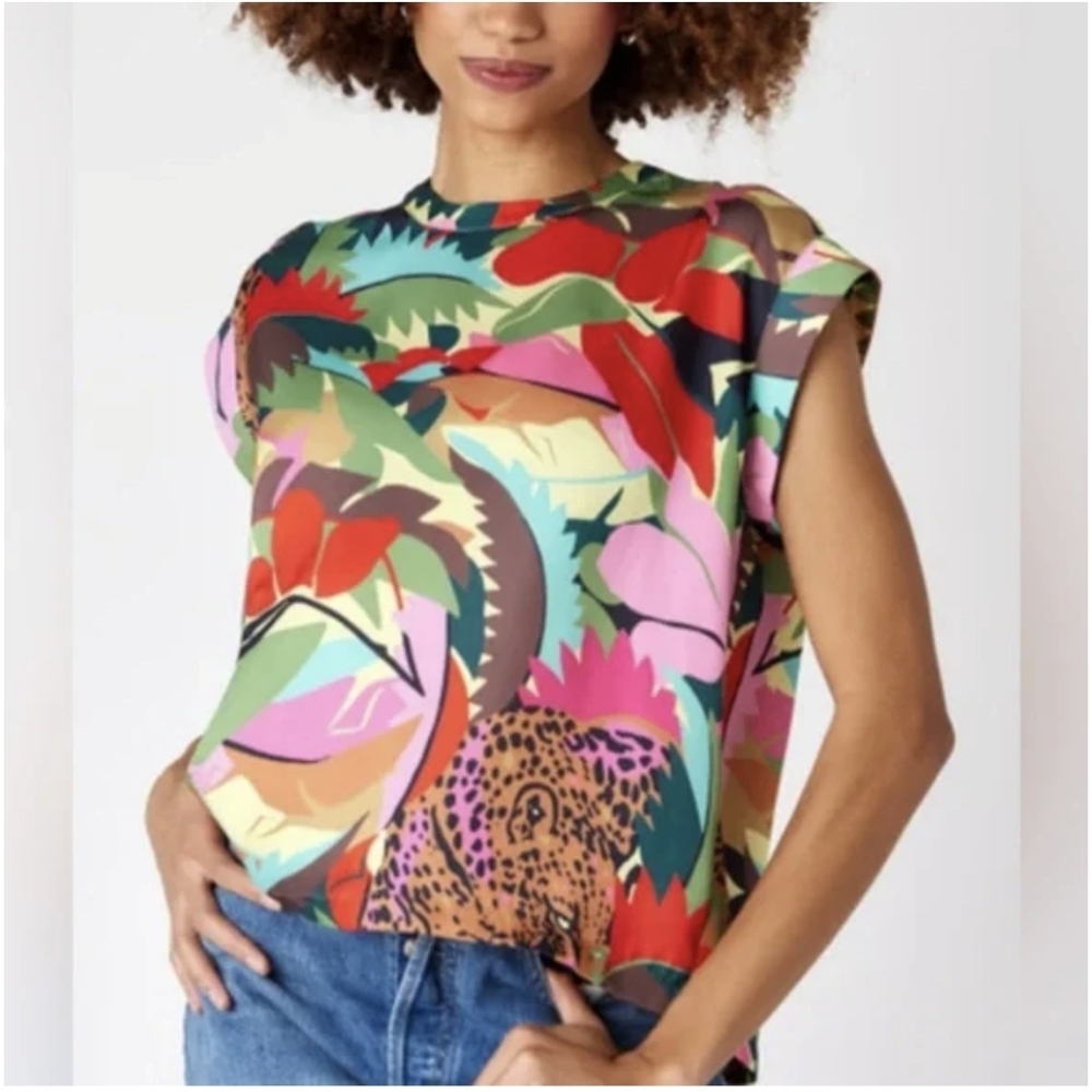 CROSBY by Mollie Burch Leopard Jungle Print Multicolor Abstract Top & Pants Set - Picture 2 of 9